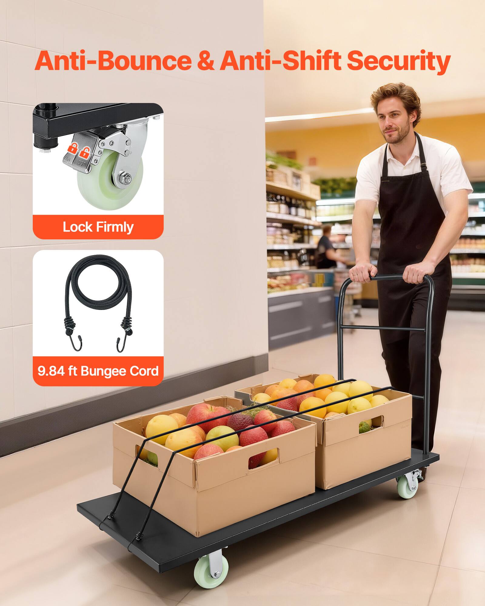 Anti-Bounce & Anti-Shift Security  
Lock Firmly  
9.84 ft Bungee Cord