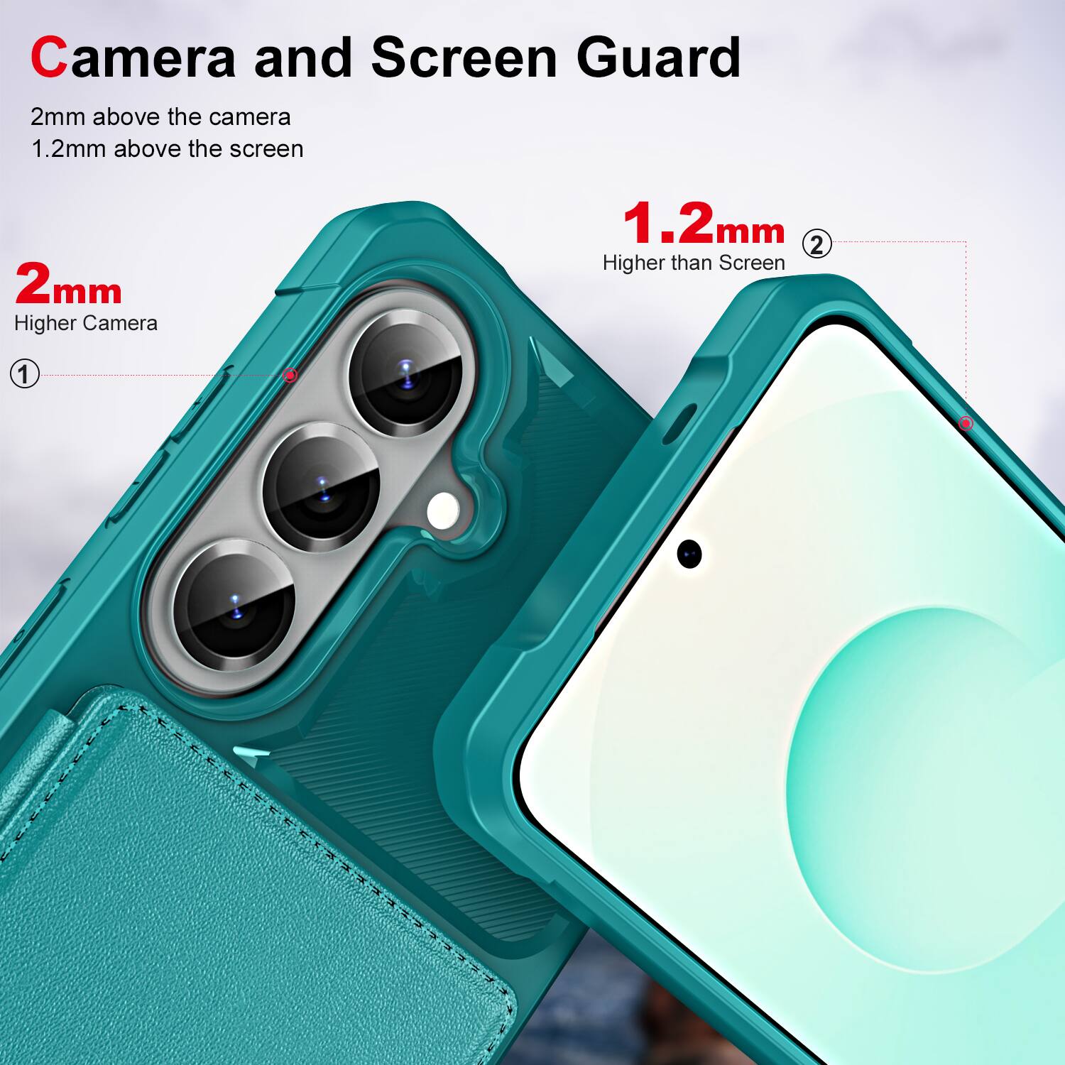 Camera and Screen Guard

2mm above the camera  
1.2mm above the screen

2mm  
Higher Camera

1.2mm  
Higher than Screen