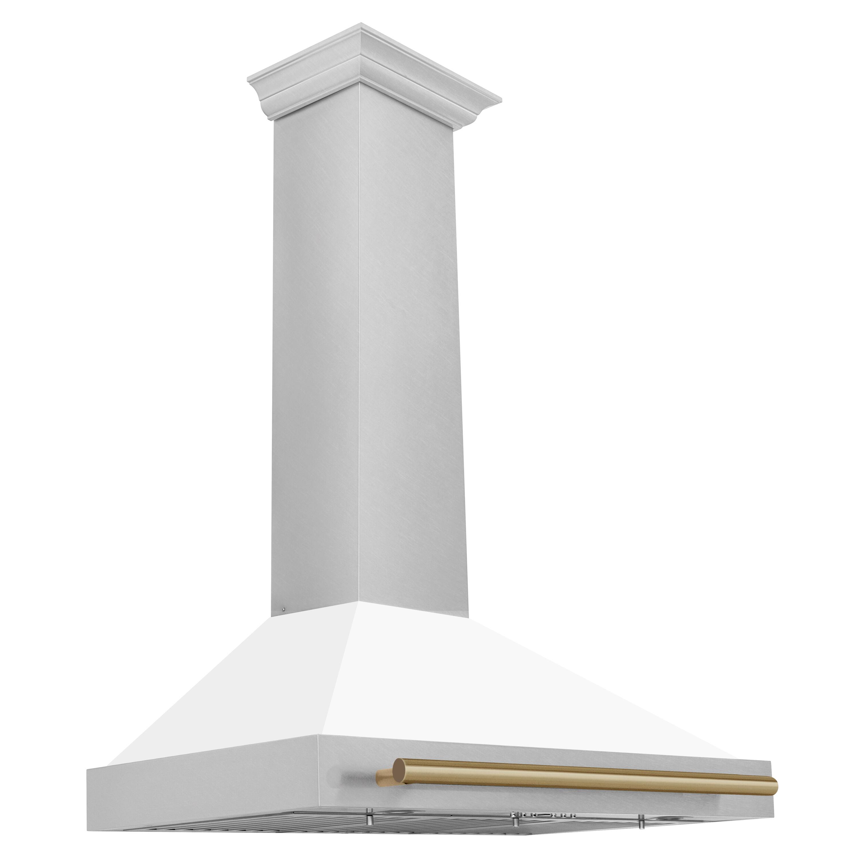 Back. ZLINE - Autograph 36 in. Convertible Satin Stainless Steel Wall Mount Range Hood with White Matte Shell and Champagne Handle - Stainless steel.