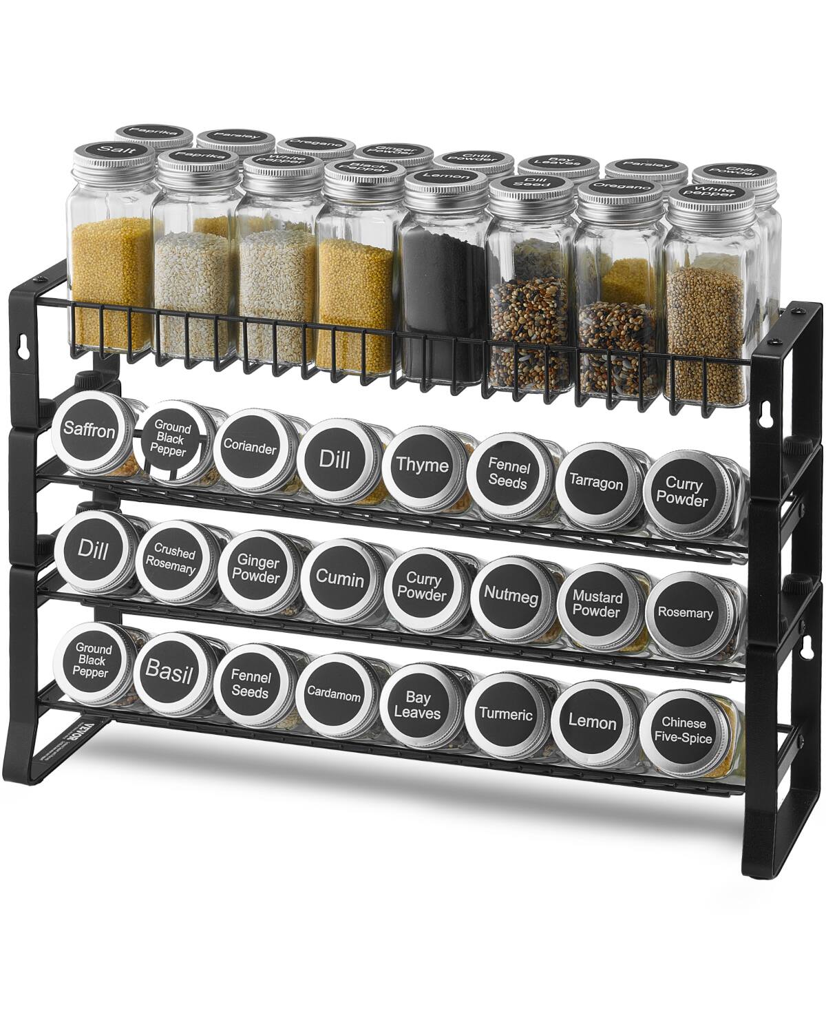 VEVOR - Detachable Spice Rack Organizer for Cabinet, 4 Tie Stackable Seasoning Organizer, Spice Jars Kitchen Storage - Black