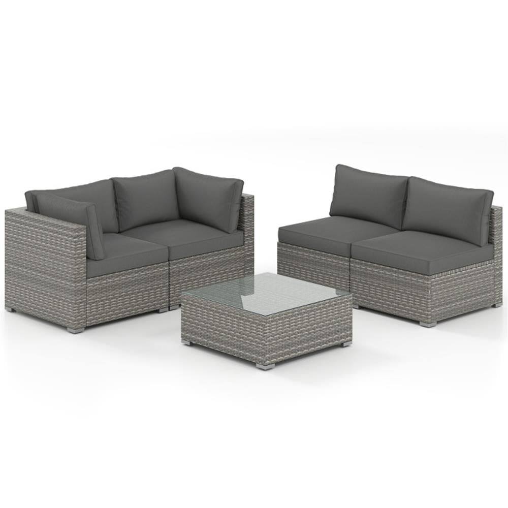 Angle. Kadyn - Patio Furniture Sets,Outdoor Patio Furniture Sets,5-Pc Outdoor Patio Sectional Sofa Couch and Glass Coffee Table - Gray.