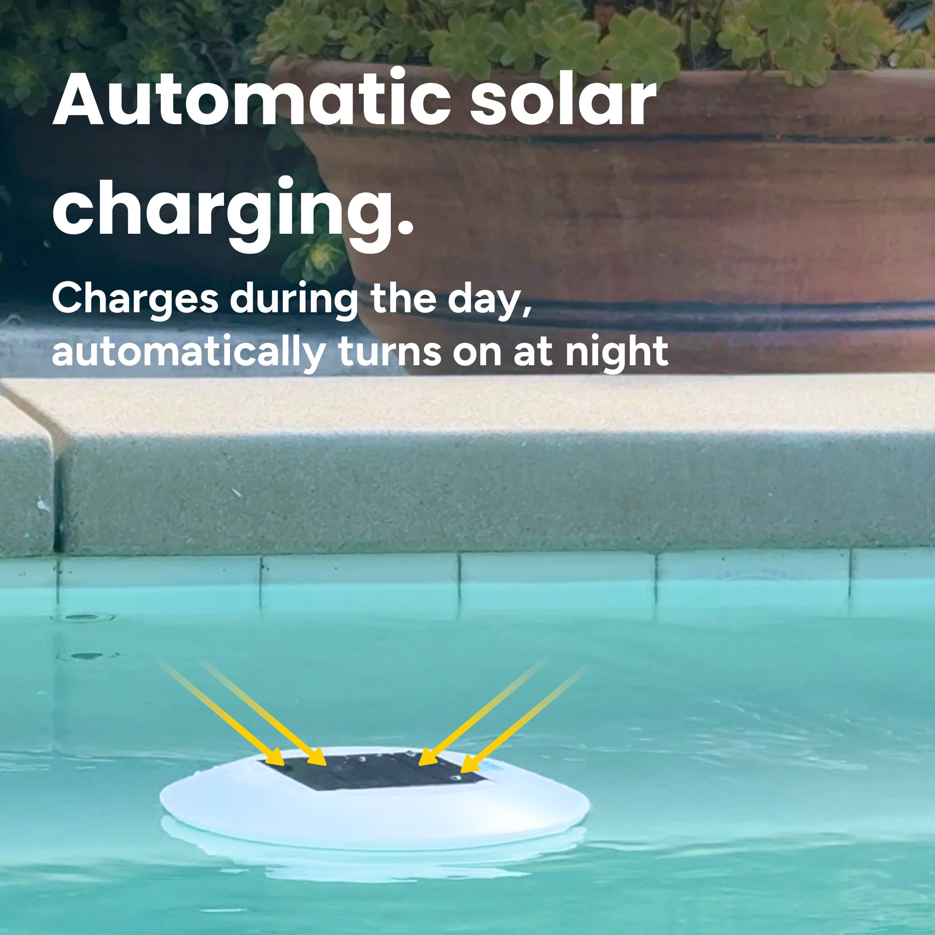 Automatic solar charging.

Charges during the day, automatically turns on at night.