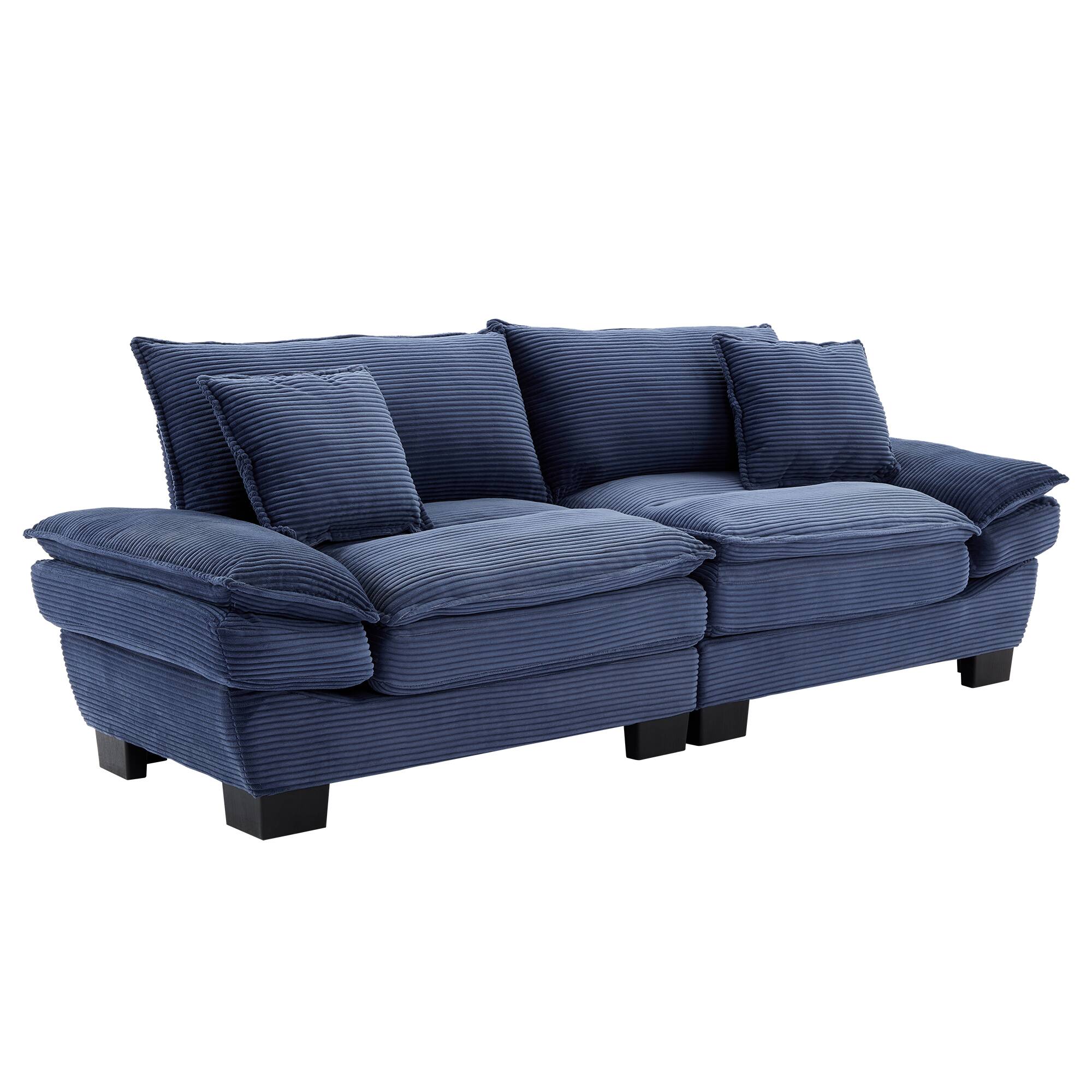 Alt View 1. Tiramisubest - Corduroy Couch Loveseat Sofa with Pillows,Comfy Upholstered Deep Seat Sofa for Bedroom,Living Room,Office-Blue - Blue.