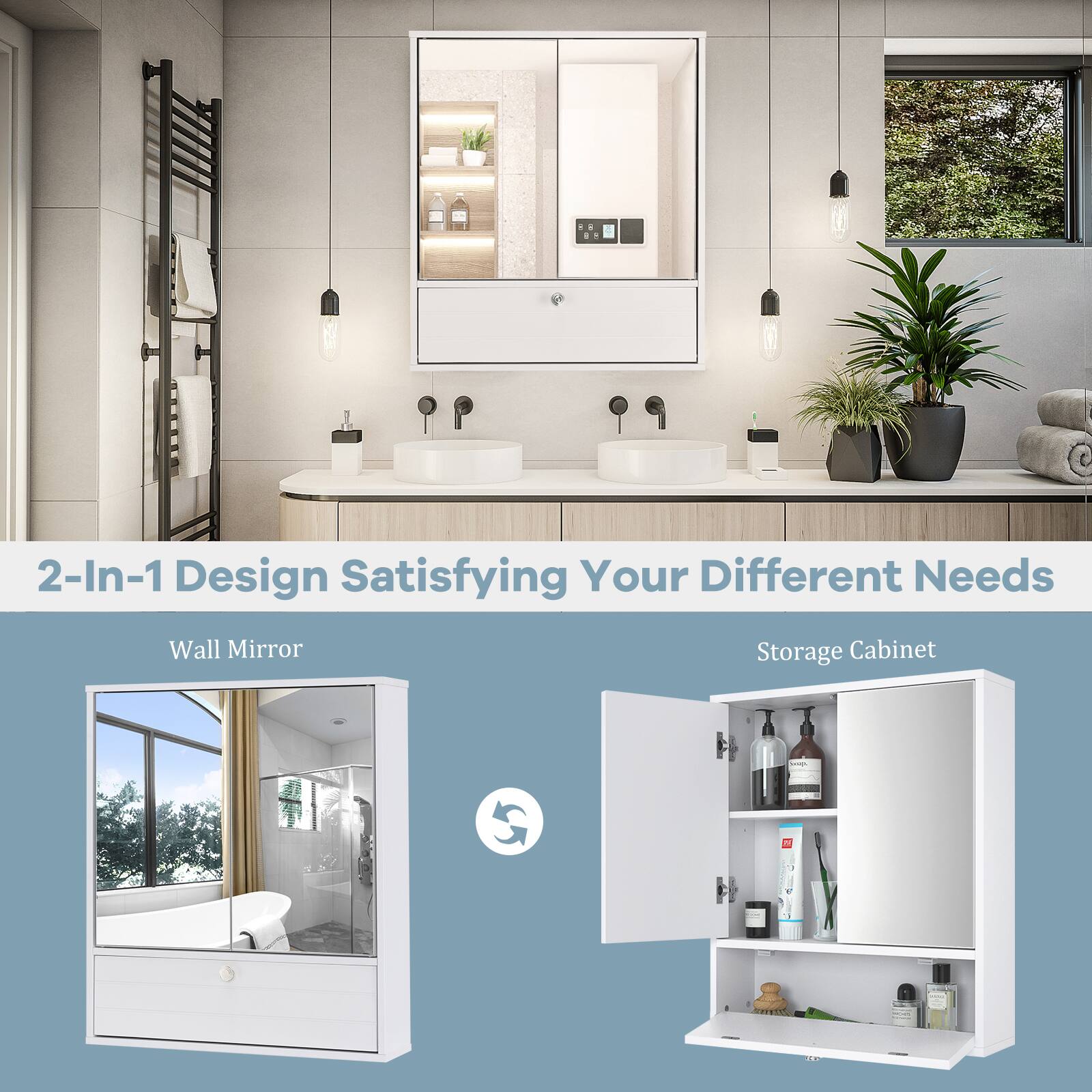 * 2-In-1 Design Satisfying Your Different Needs Wall Mirror Storage Cabinet if G