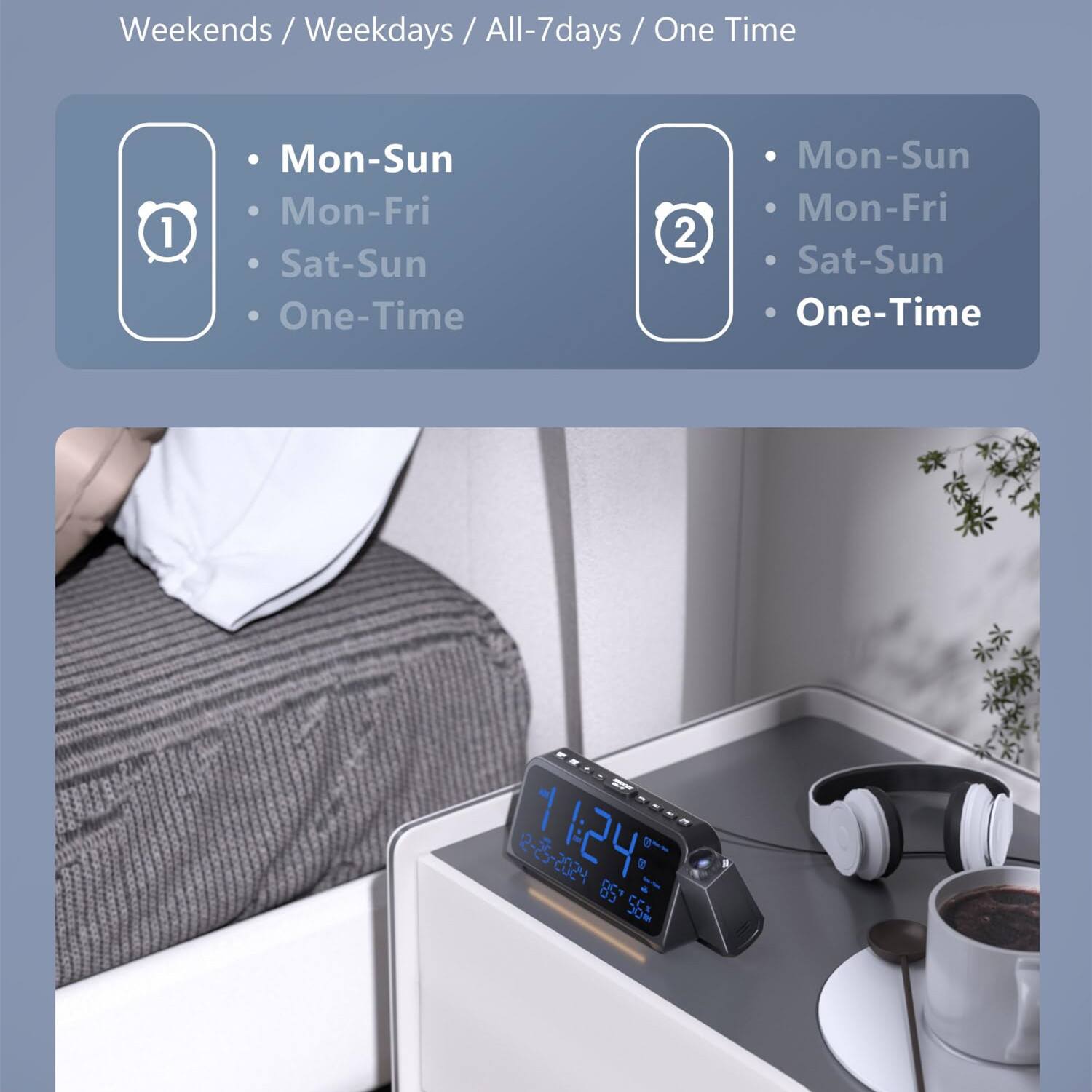 Weekends / Weekdays / All-7days / One Time

1. Mon-Sun
   - Mon-Fri
   - Sat-Sun
   - One-Time

2. Mon-Sun
   - Mon-Fri
   - Sat-Sun
   - One-Time