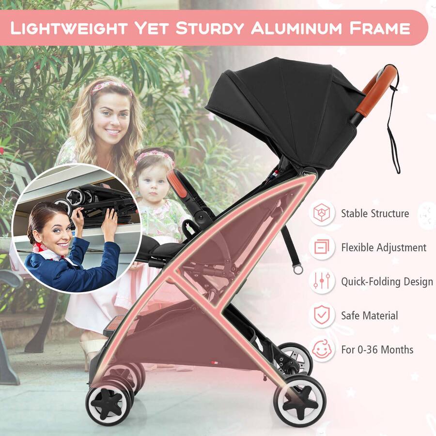 Stroller Frame Only Costway Lightweight Baby Stroller Aluminium Frame with Net for Travel ...