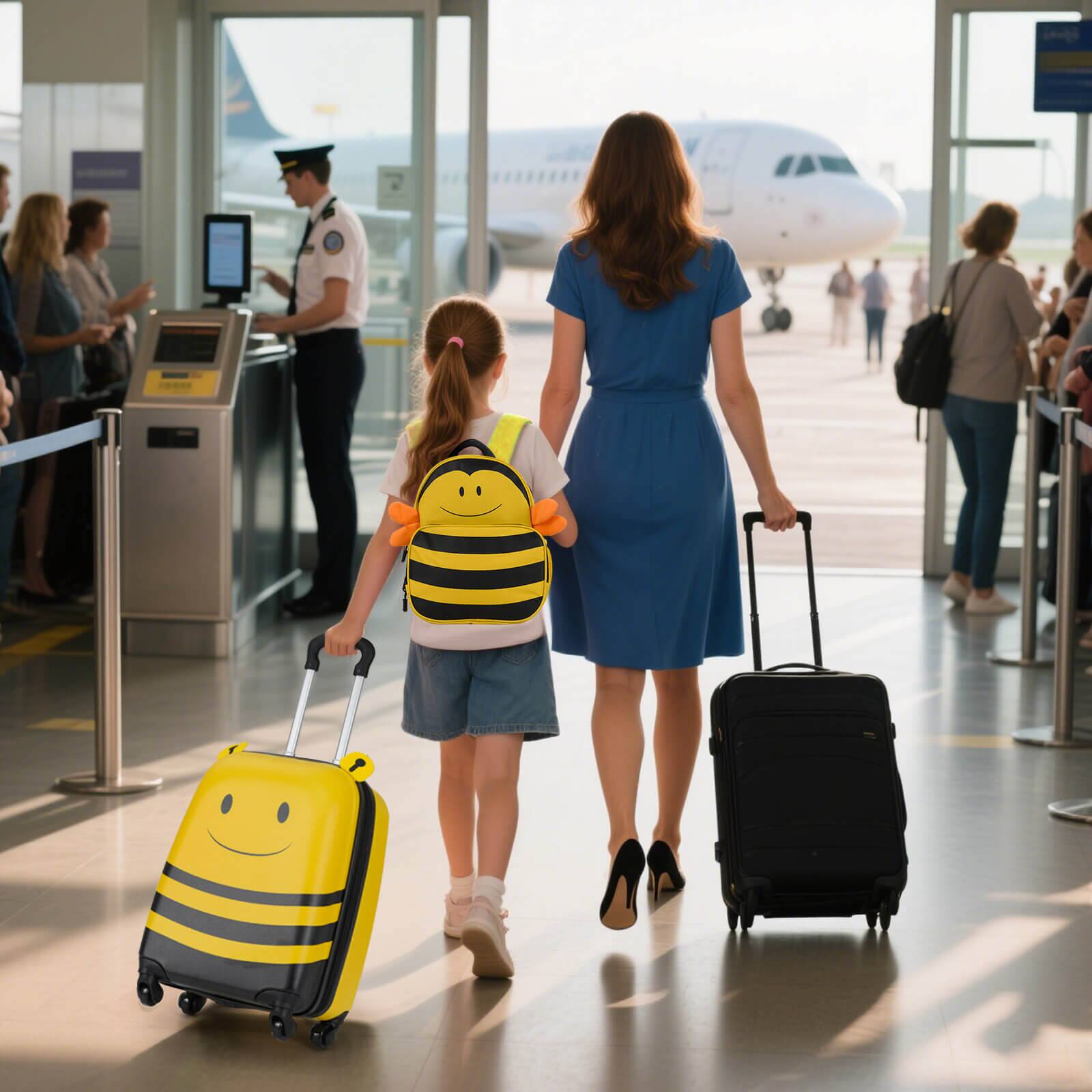 Alt View 3. Costway - Costway 2-Piece Kid's Luggage Set with Cute Bee Backpack & 18" Rolling Suitcase Name Card - Yellow.
