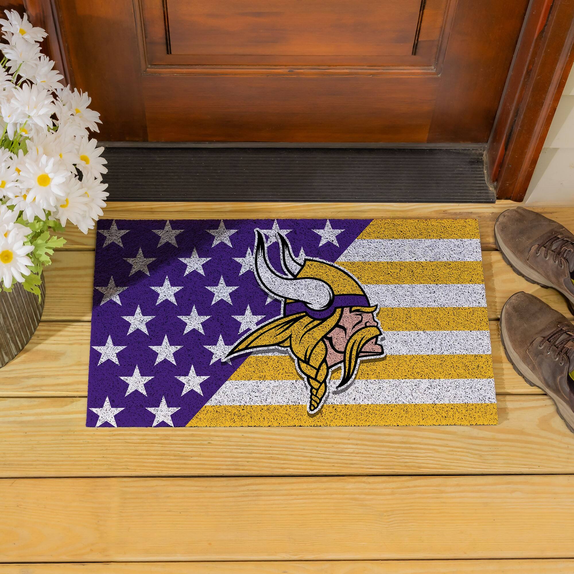 Alt View 3. Evergreen Enterprises - Minnesota Vikings 16" x 28" Stars & Stripes Patriotic Turf Mat - Multicolor.
