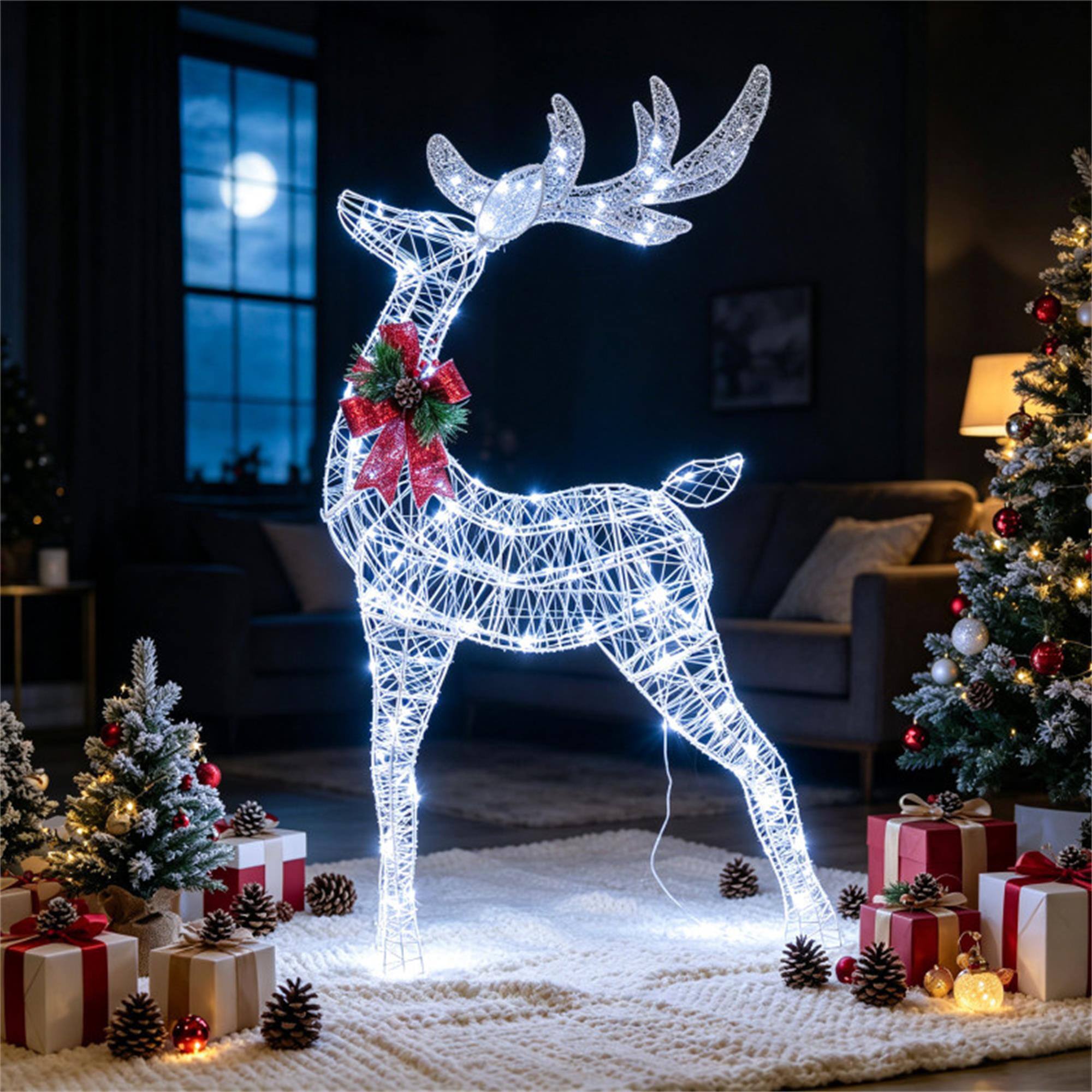 Alt View 1. Boyel Living - Lighted Christmas Reindeer with Cold LED Lights for Yard-White - White.