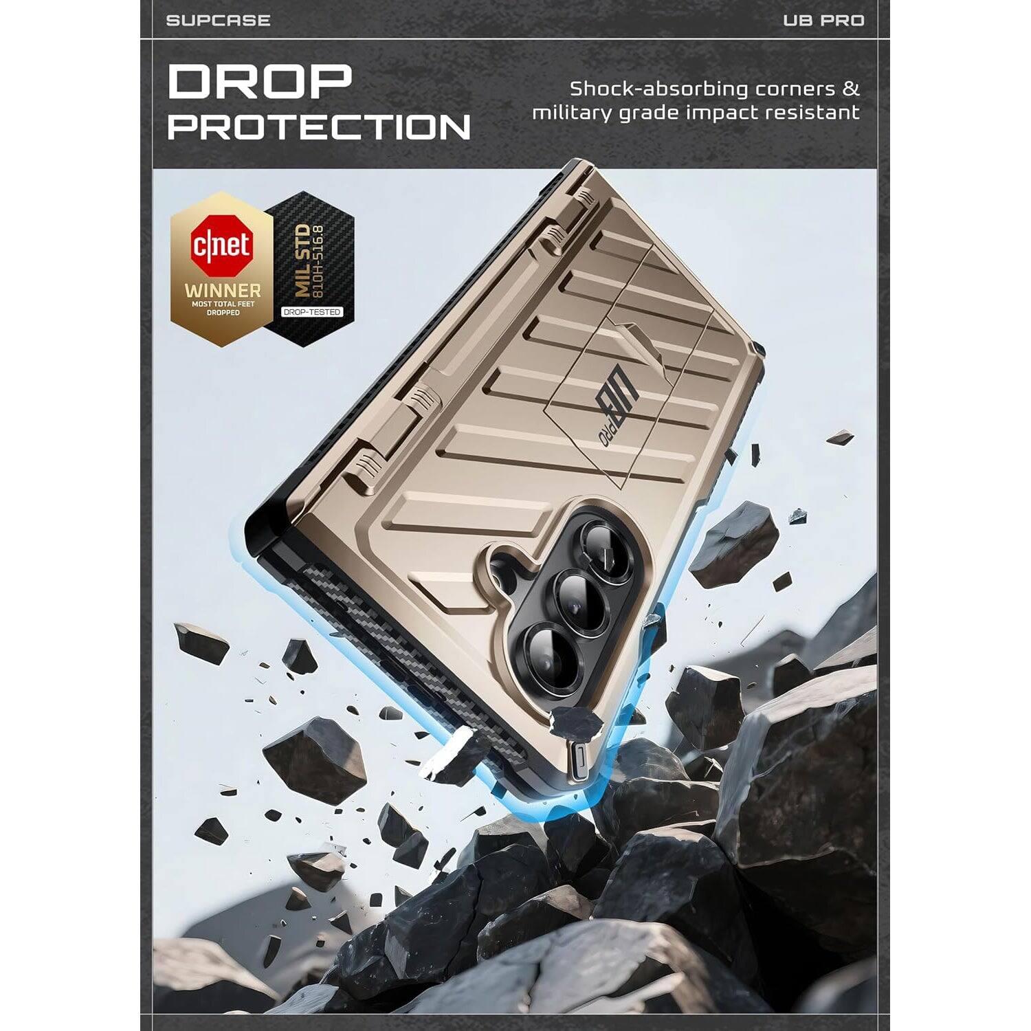 SUPCASE, UB PRO, DROP PROTECTION, Shock-absorbing corners & military grade impact resistant, c/net, STD, WINNER, MIL 810H-516.8, 1UT, TUiaL F081, CROPPED, (A TEITED AT E PRO