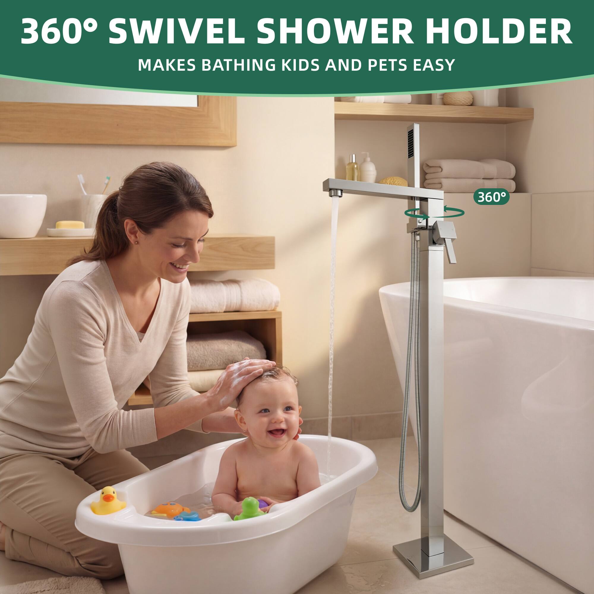 360° SWIVEL SHOWER HOLDER  
MAKES BATHING KIDS AND PETS EASY