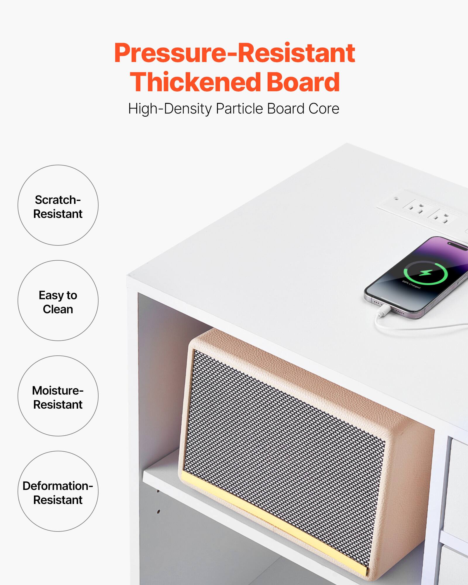 Pressure-Resistant Thickened Board  
High-Density Particle Board Core  

- Scratch-Resistant  
- Easy to Clean  
- Moisture-Resistant  
- Deformation-Resistant