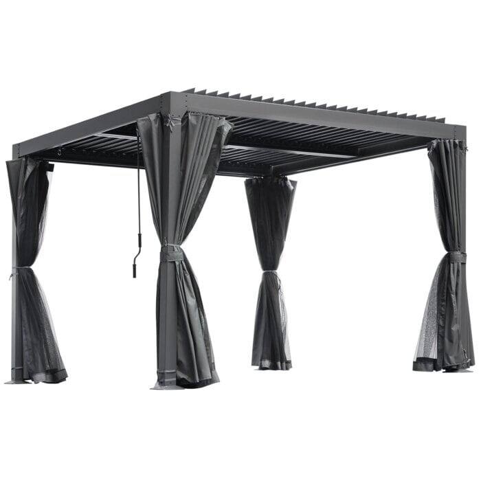 Alt View 5. U-HOMY - 10 Ft. W x 10 Ft. D Aluminum Patio Metal Pergola with Adjustable Louver Roof - Black.