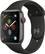 Left. Apple - Apple Watch Series 4 (GPS + Cellular) 44mm Space Gray Aluminum Case with Black Sport Band.