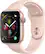 Left. Apple - Apple Watch Series 4 (GPS + Cellular) 44mm Gold Aluminum Case with Pink Sand Sport Band.