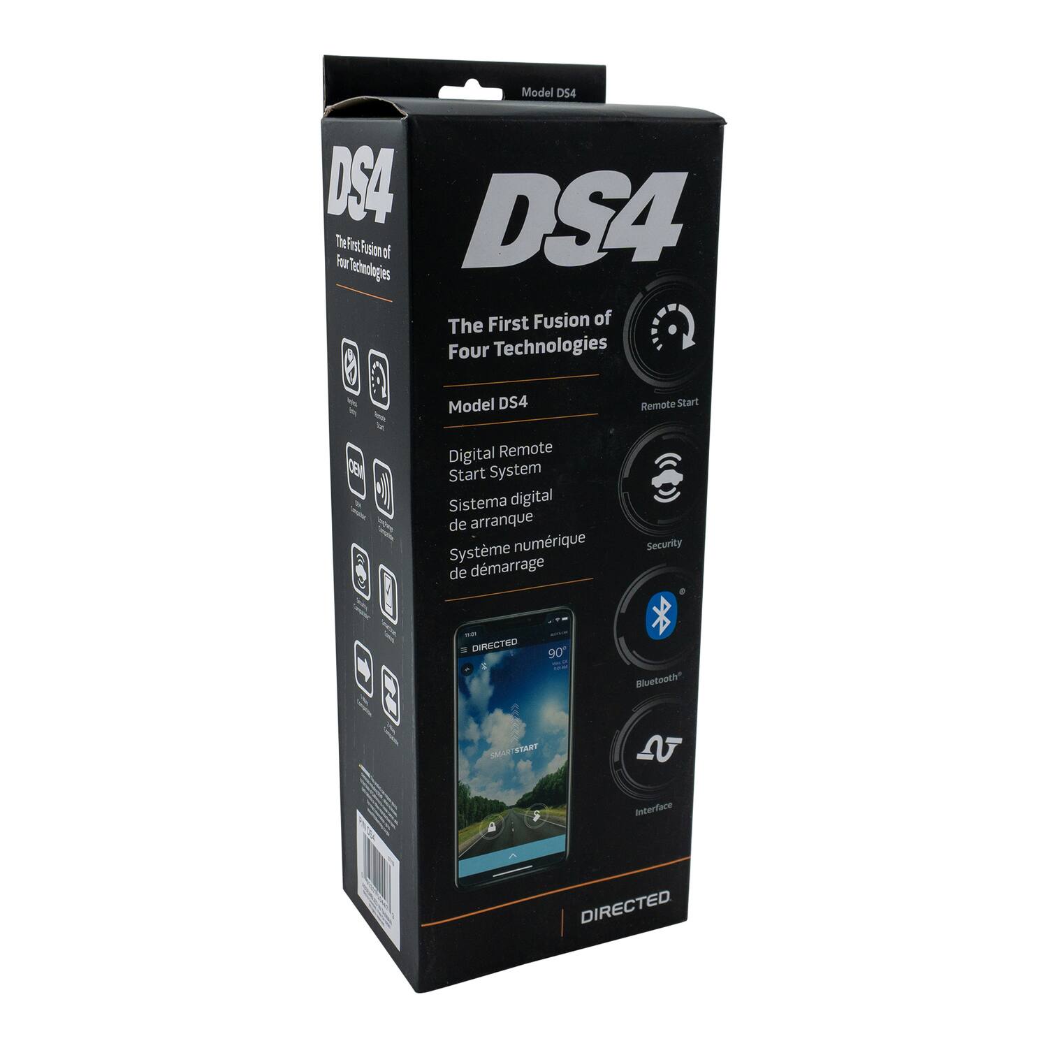 Model DS4  
DS4  
DS4  
The First Fusion of Four Technologies  

Model DS4 Remote Start  
Digital Remote Start System  
Sistema digital de arranque  
Système numérique de démarrage  

DIRECTED  
90° Bluetooth*  
Interface  
Model DS4