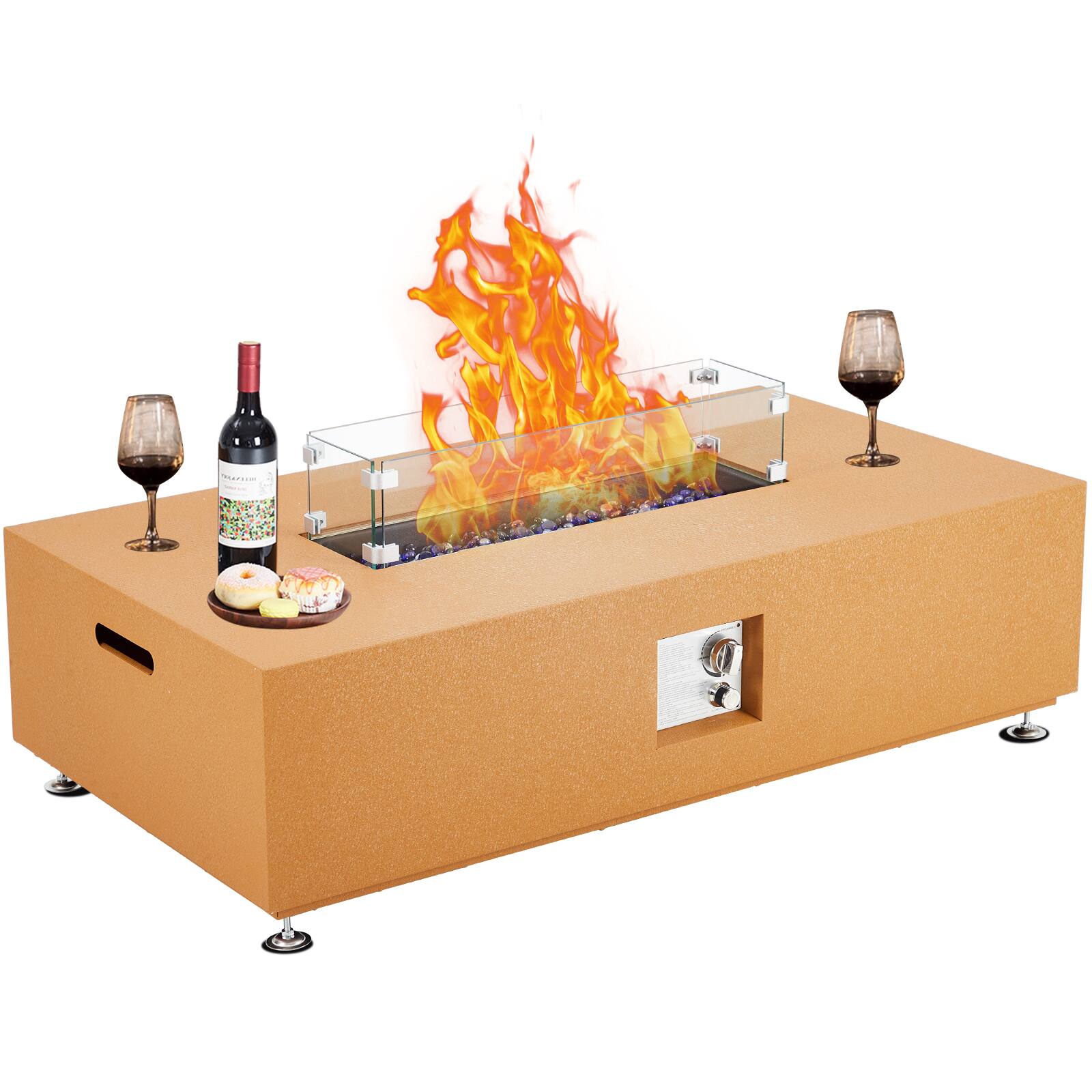 Front. Acekool - 48" 50,000 BTU Certified Propane Fire Pit Table, Outdoor Fireplace with Wind Guard Glass Windshield, Yellow.