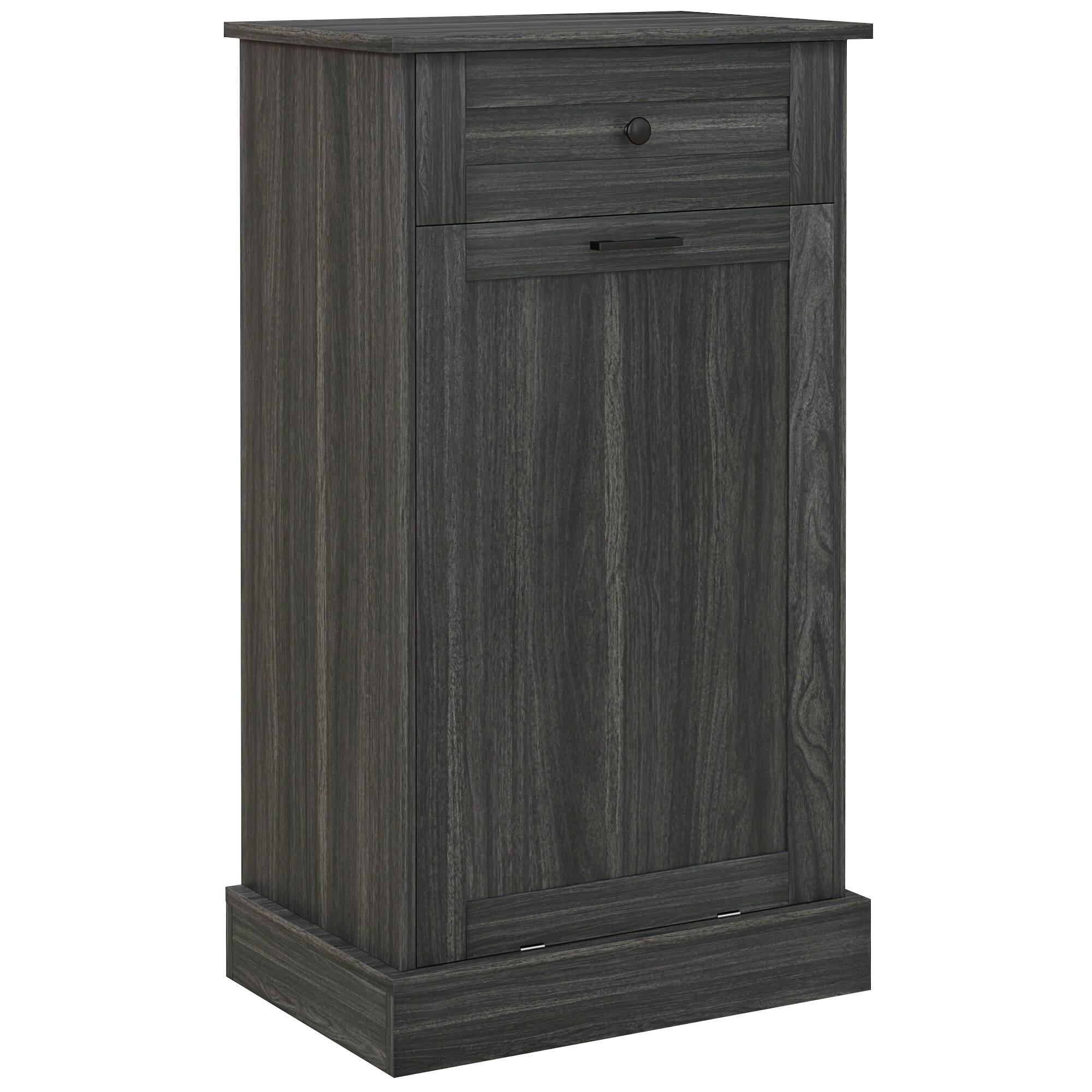 Front. TinyHomie - HOMCOM Kitchen Tilt Out Trash Bin Cabinet Free Standing Recycling Cabinet Drawer Charcoal Gray.