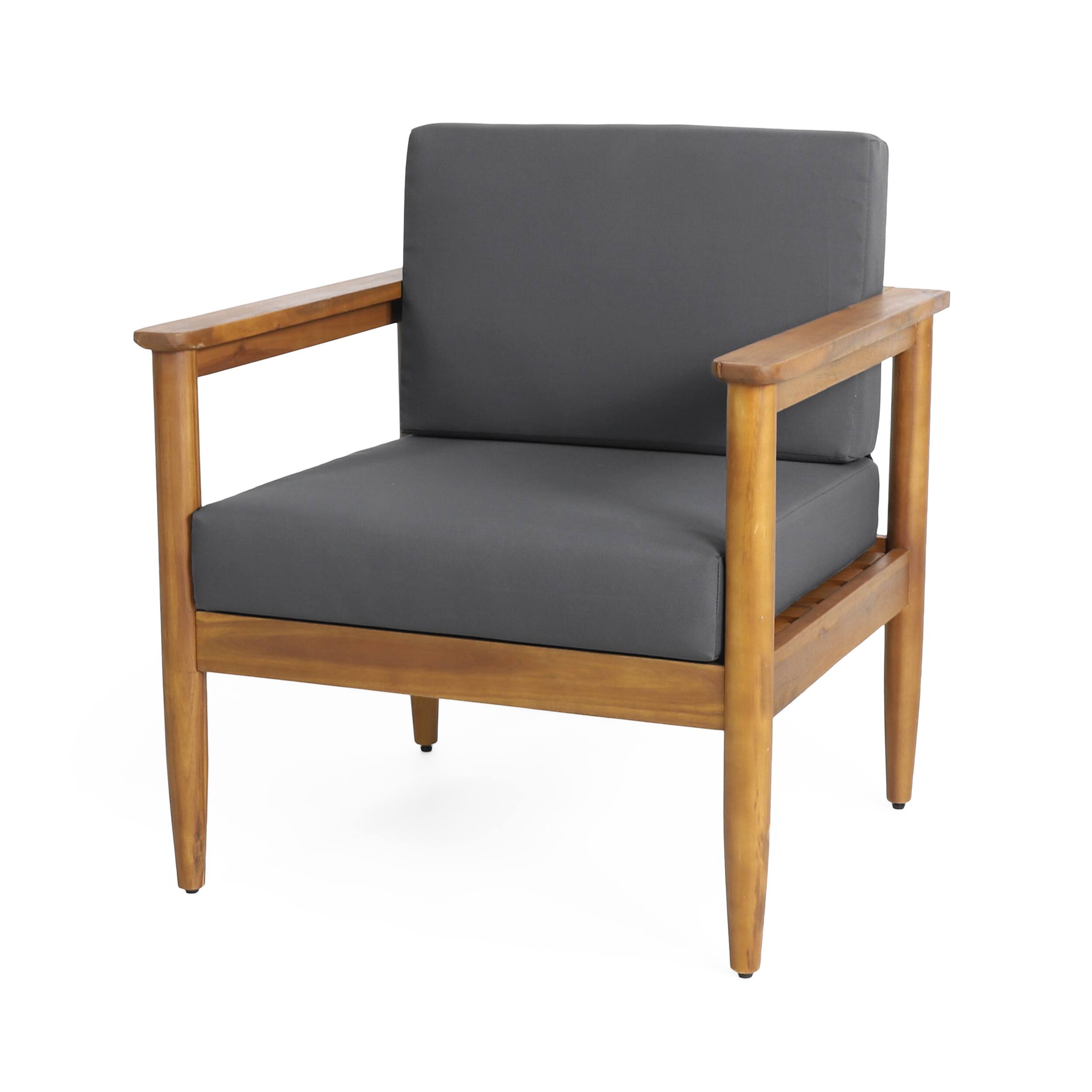 Back. Mondawe - Outdoor Acacia Wood Seating Chairs with Water-Resistant Cushions - Dark Grey.