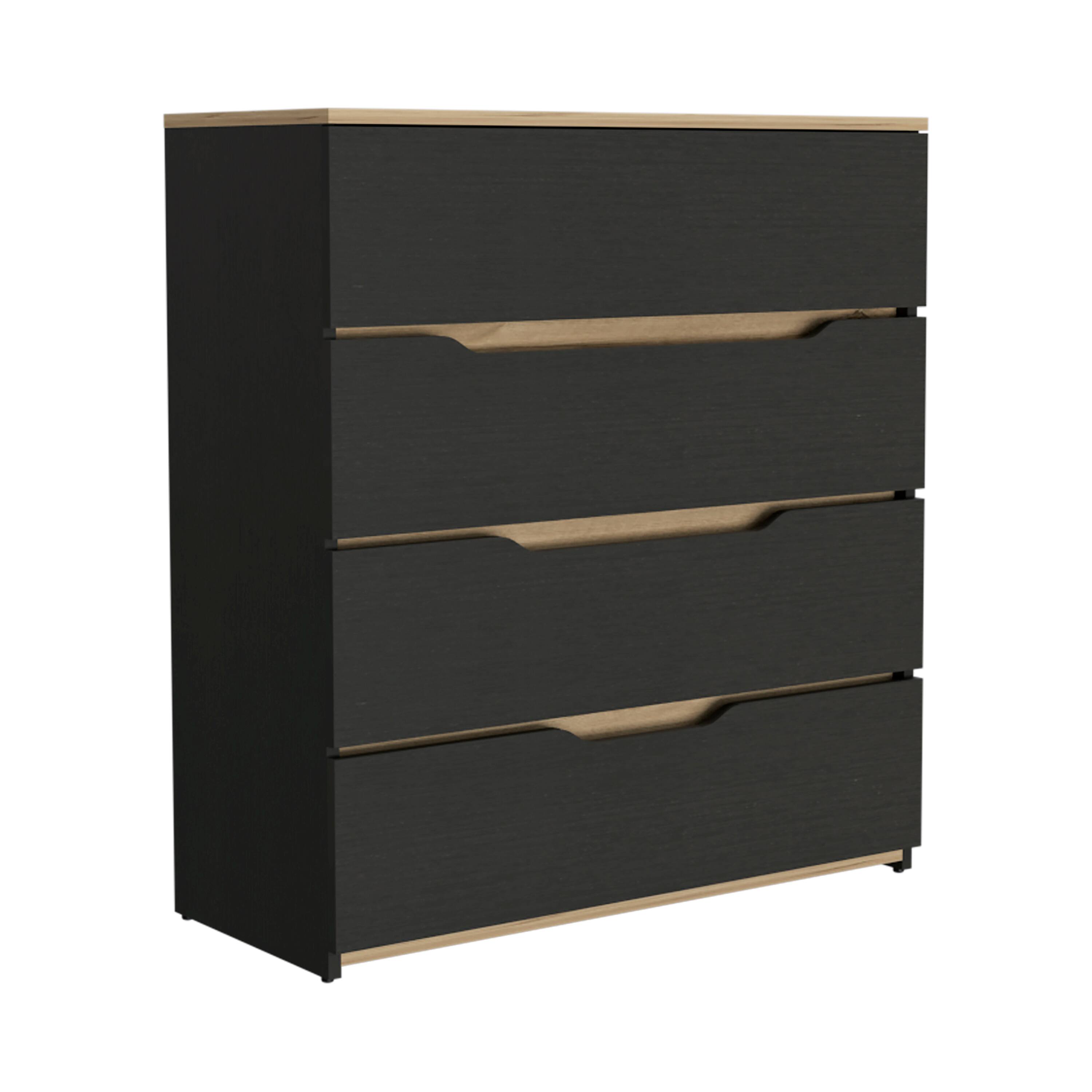 Alt View 4. TuHome - Zoe Dresser, Superior Top, Four Drawers - Black / Light Oak.