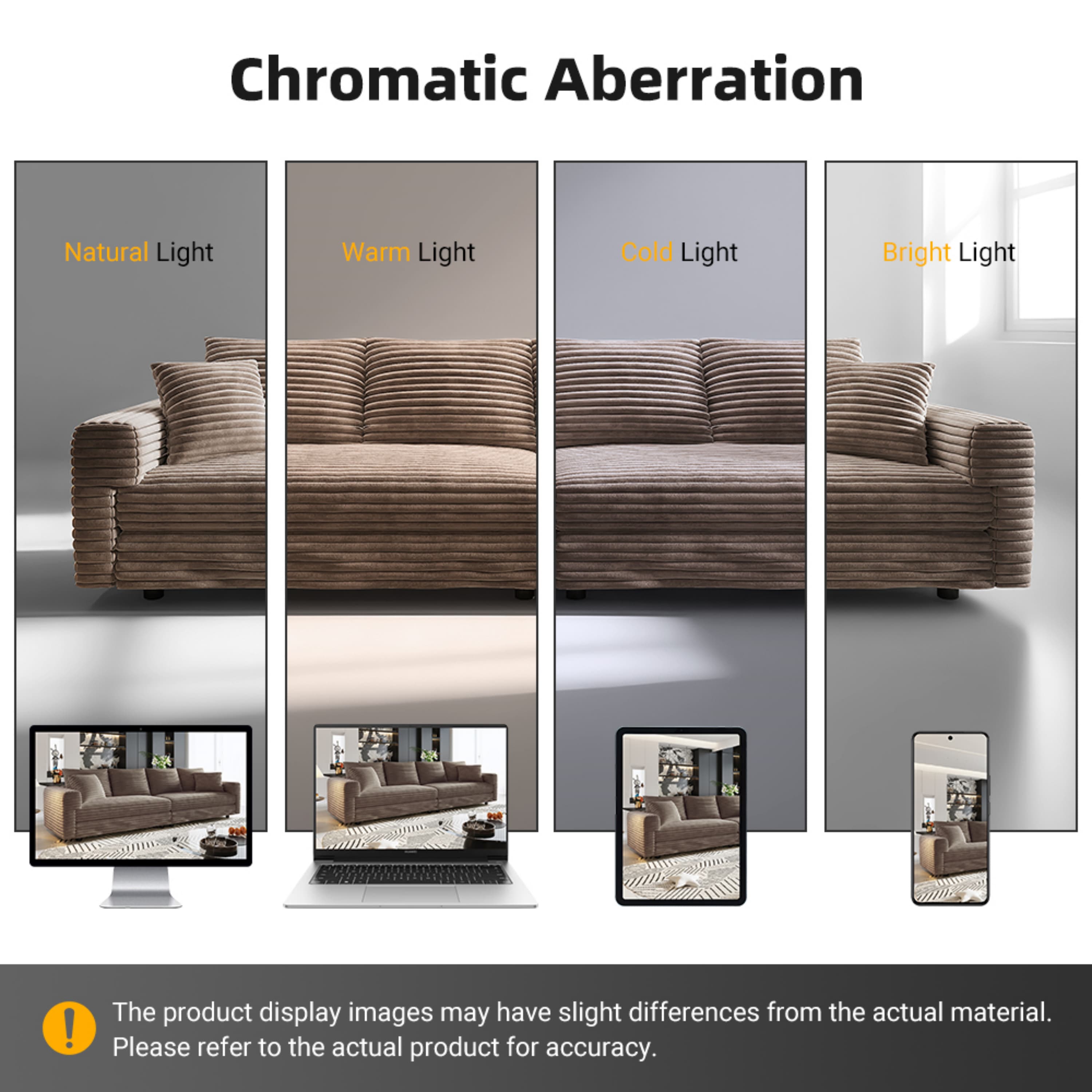 Chromatic Aberration

- Natural Light
- Warm Light
- Cold Light
- Bright Light

The product display images may have slight differences from the actual material. Please refer to the actual product for accuracy.