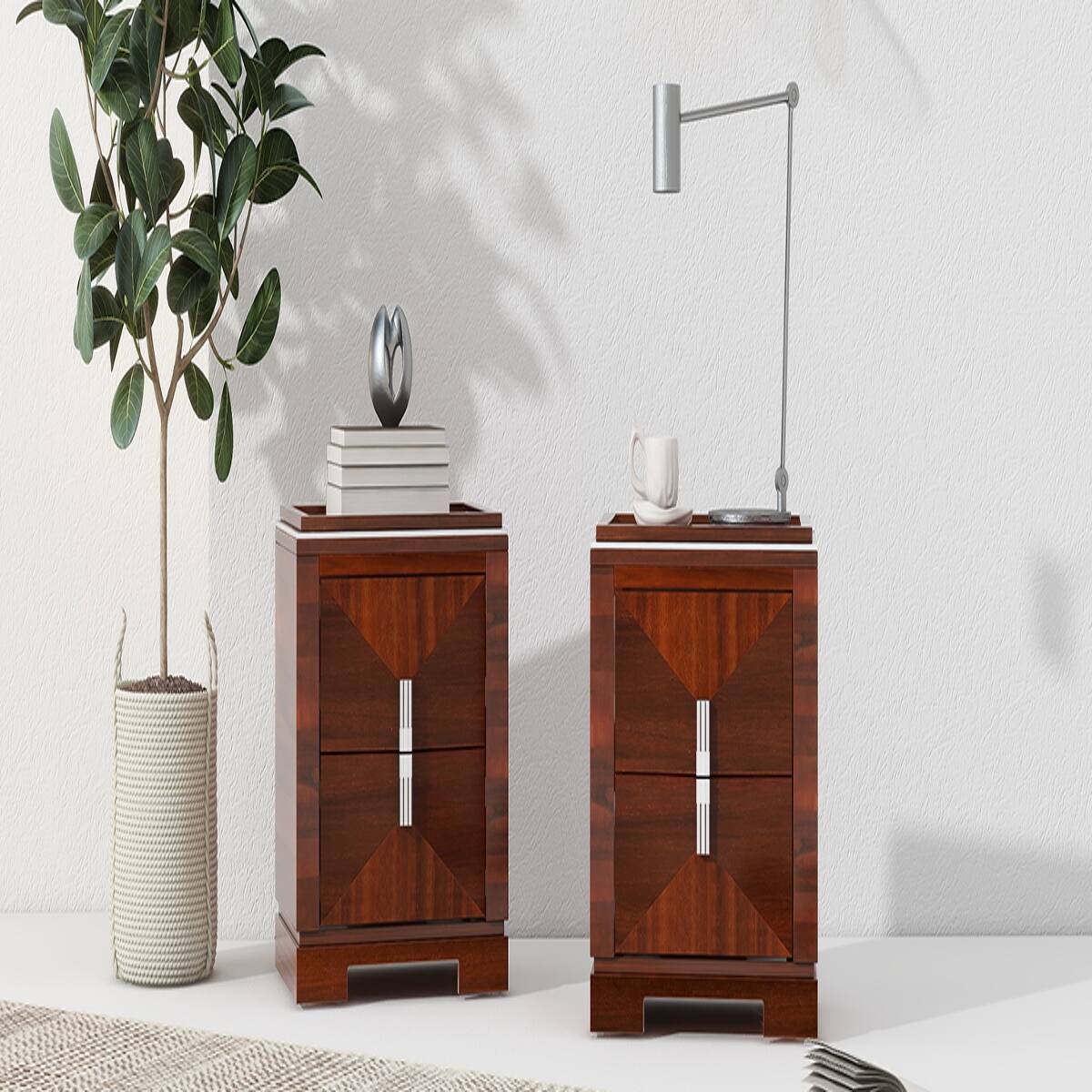 Alt View 3. Loheer - Loheer Mid-Century Modern Nightstand, Two Drawer Storage, Dark Brown, Twenty-Four Inch Wide - Dark Brown.