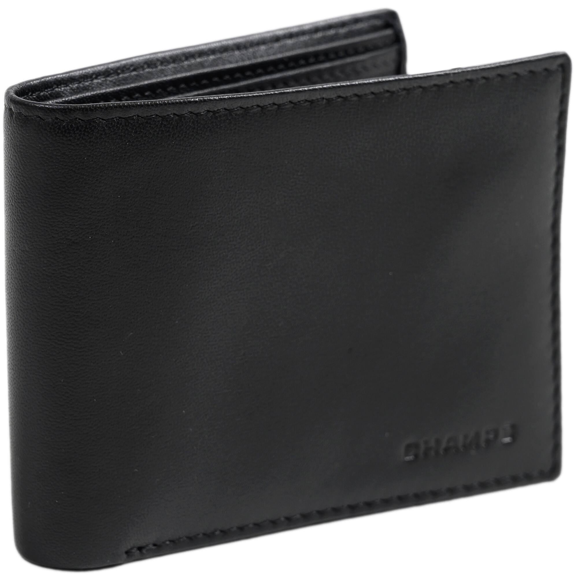 Front. Champs - Classic Collection Leather Multi-Wing ID Wallet - Black.