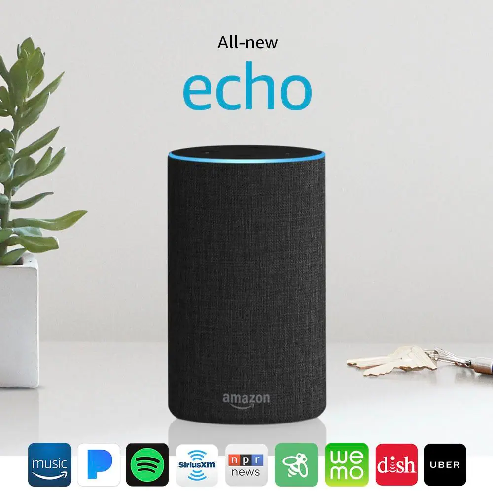 Zoom in on Alt View 17. Amazon - Echo (2nd Gen) - Smart Speaker with Alexa - Charcoal Fabric.