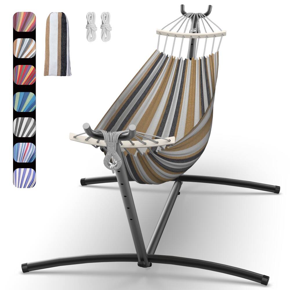 Back. Mastgoal - Heavy-Duty Steel Stand Double Hammock: Portable, Easy Assembly, 600lbs Capacity. - Coffee.