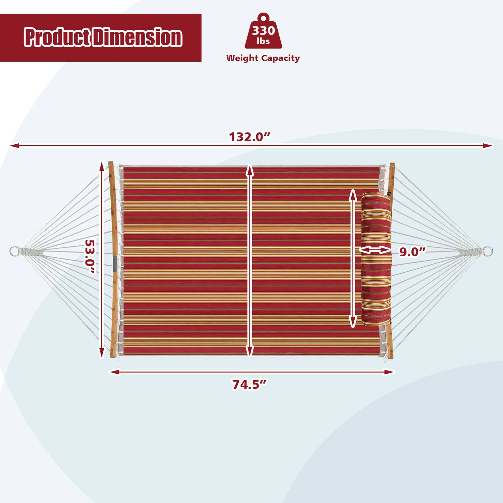 Product Dimension  
Weight Capacity: 330 lbs  
Dimensions: 132.0" x 53.0" x 9.0" x 74.5"
