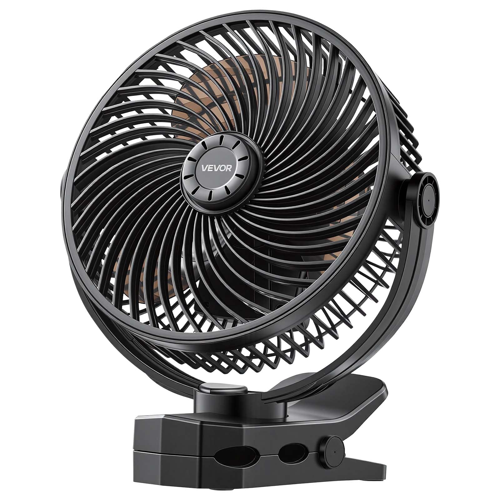 Front. VEVOR - Portable Clip Fan, Rechargeable Clip On Fan, USB Port with 3 Speeds & Circulation Mode, Strong Airflow Sturdy Clamp - Black.