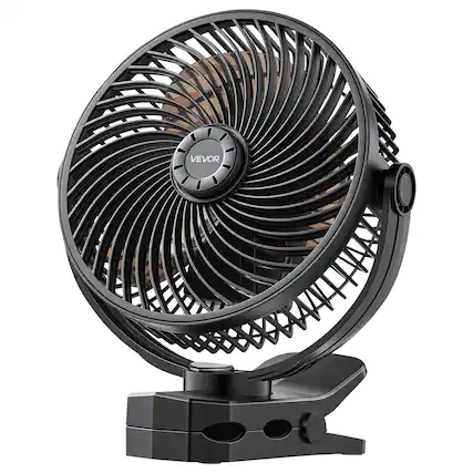 Front. VEVOR - Portable Clip Fan, Rechargeable Clip On Fan, USB Port with 3 Speeds & Circulation Mode, Strong Airflow Sturdy Clamp - Black.