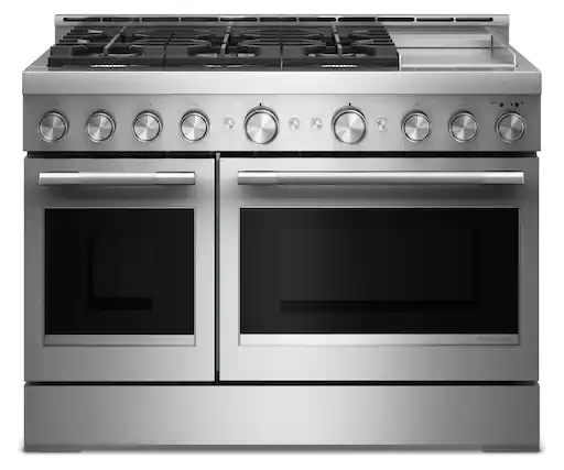 Front. KitchenAid - KitchenAid® 48-Inch 6 Burner Commercial-Dual Fuel Range with Griddle - Stainless Steel.