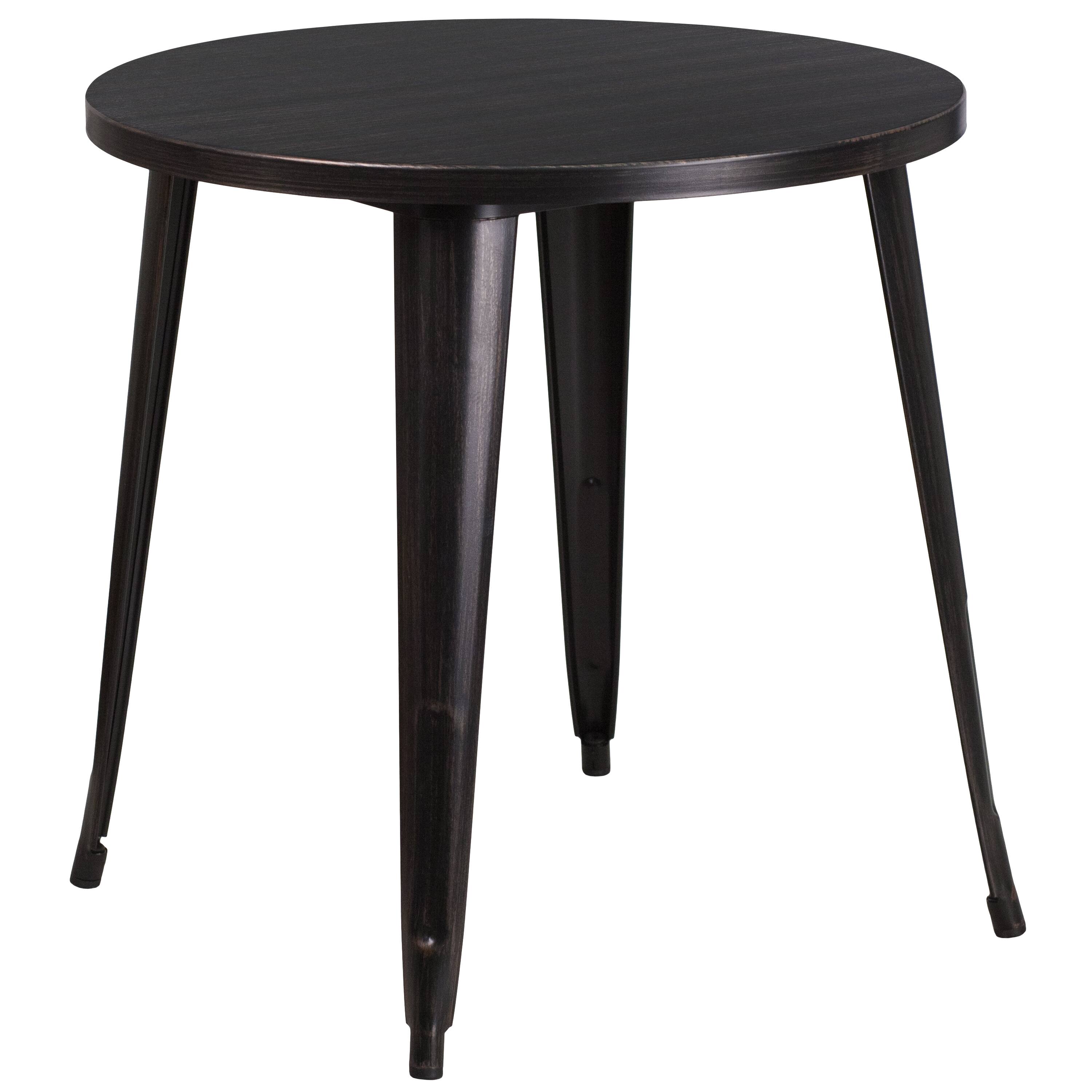 Alt View 3. Emma + Oliver - Commercial Grade 30" Round Metal Indoor-Outdoor Table Set with 4 Arm Chairs - Black-Antique Gold.