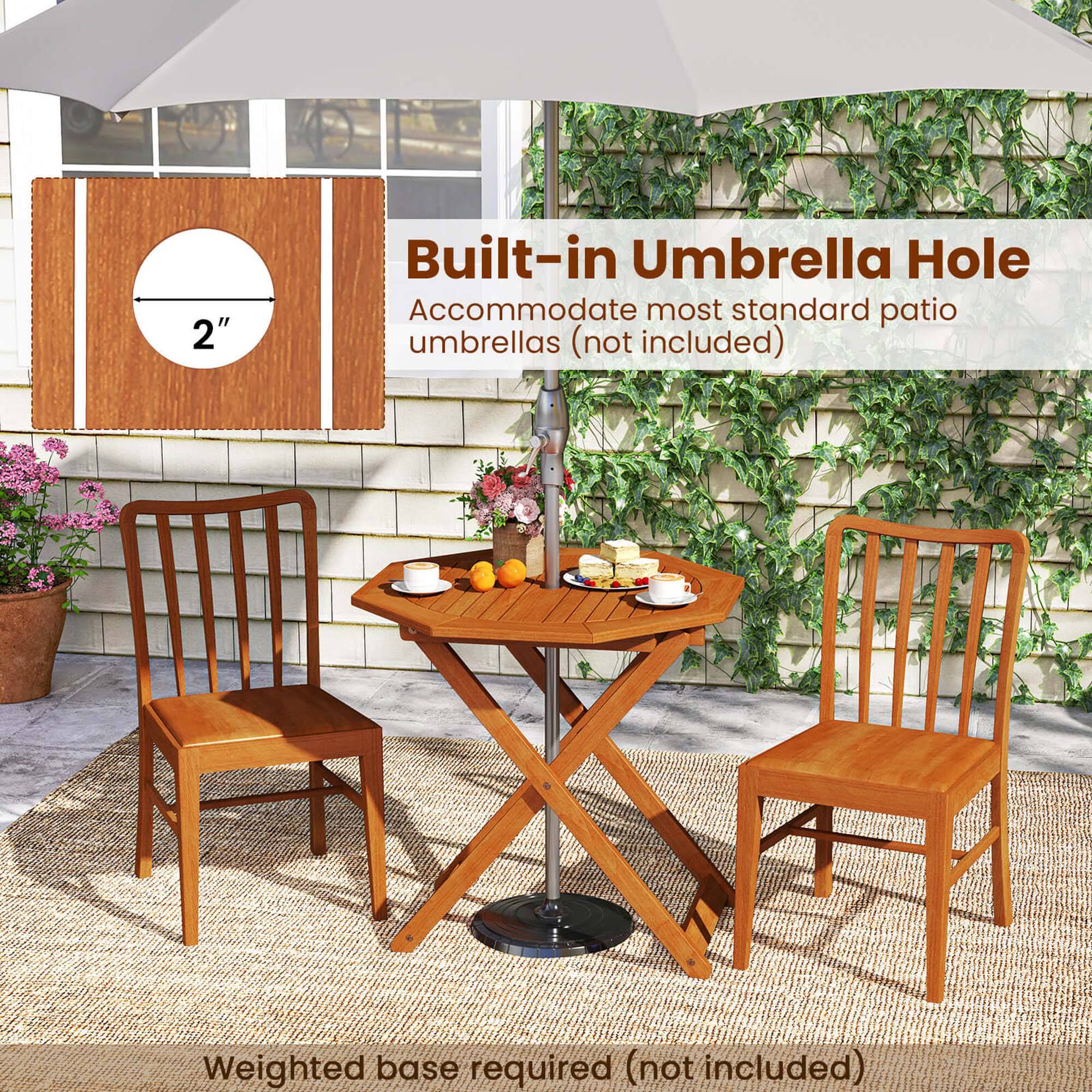 Built-in Umbrella Hole
Accommodate most standard patio umbrellas (not included)
Weighted base required (not included)
