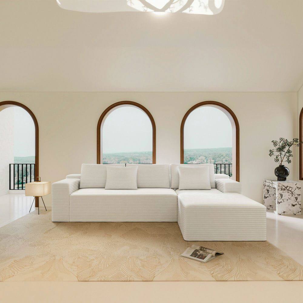 Left. Kadyn - 104" Right Chaise Sectional Sofa, Modern Cloud Design with Upholstered Deep Seating and L-Shape, White - White.