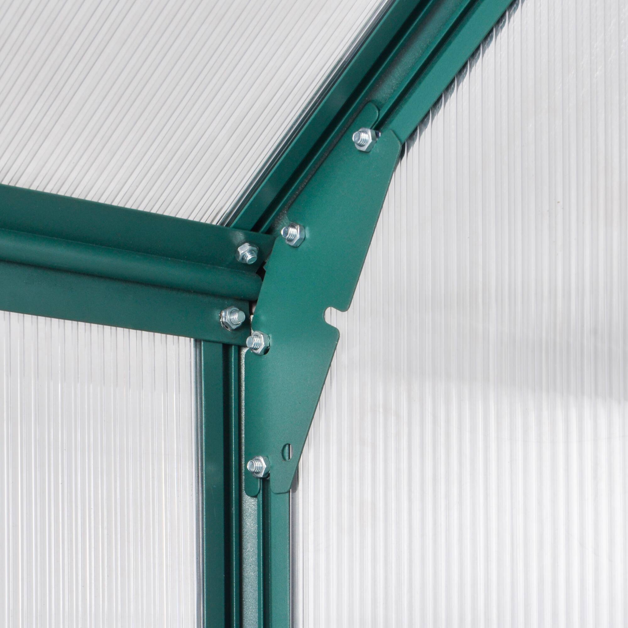 Alt View 8. Outsunny - 8' x 6' Greenhouse for Outdoors, Polycarbonate Greenhouse with Roof Vent and Rain Gutter - Transparent, green.