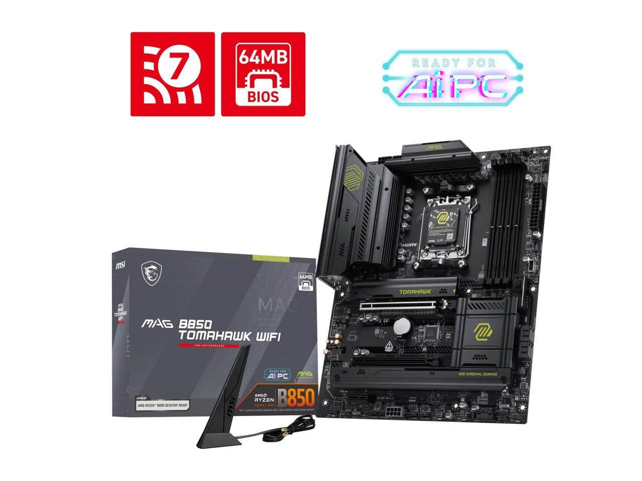 MSI - MAG B850 TOMAHAWK WIFI AM5 AMD B850 SATA 6Gb/s 5G Network Wi-Fi7 DDR5 Motherboard
