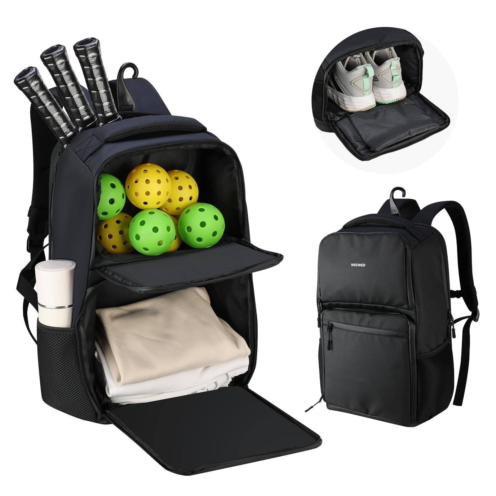 Front. Neewer - Tennis/Pickleball Backpack, Water Resistant - Black.