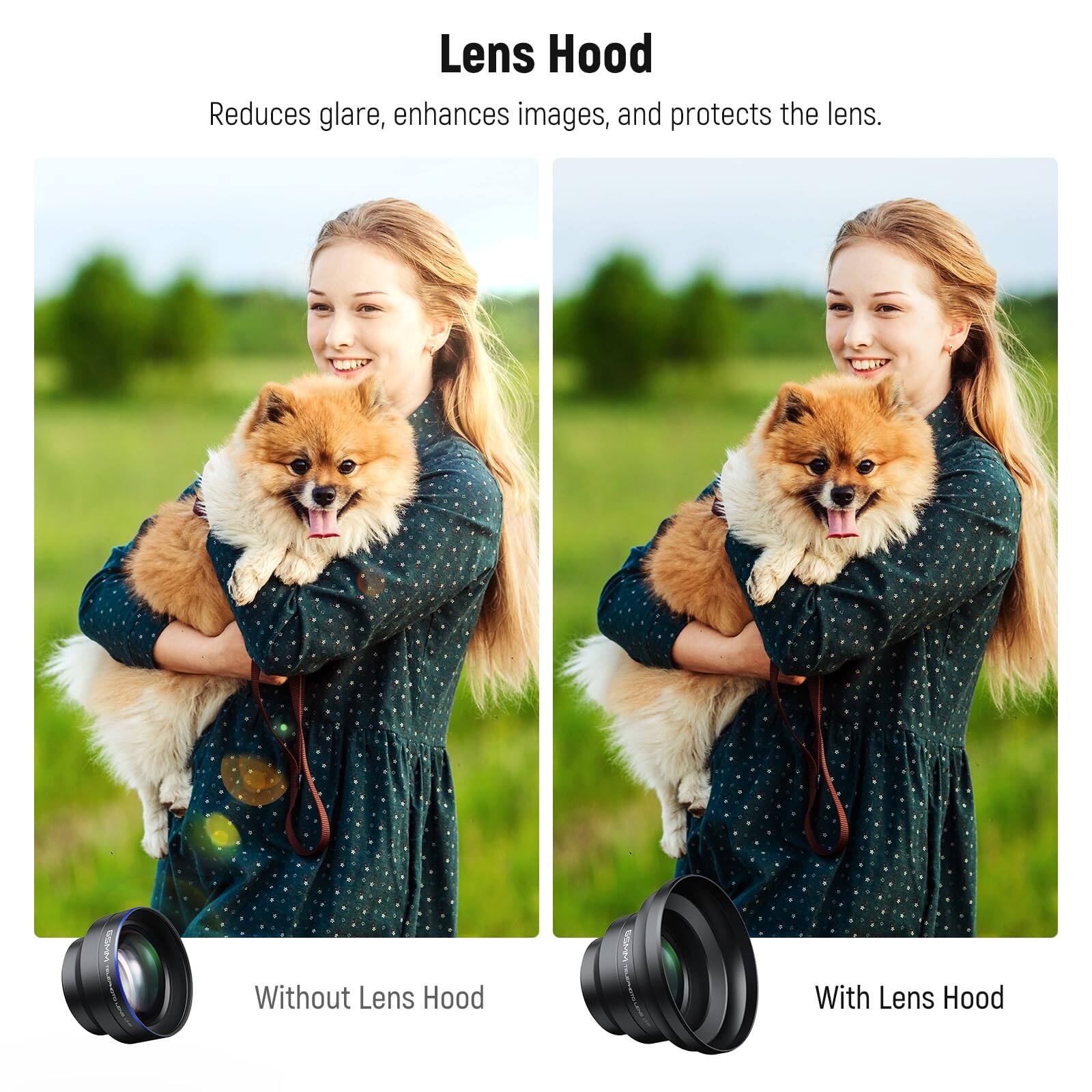 Lens Hood  
Reduces glare, enhances images, and protects the lens.  

Without Lens Hood  
With Lens Hood
