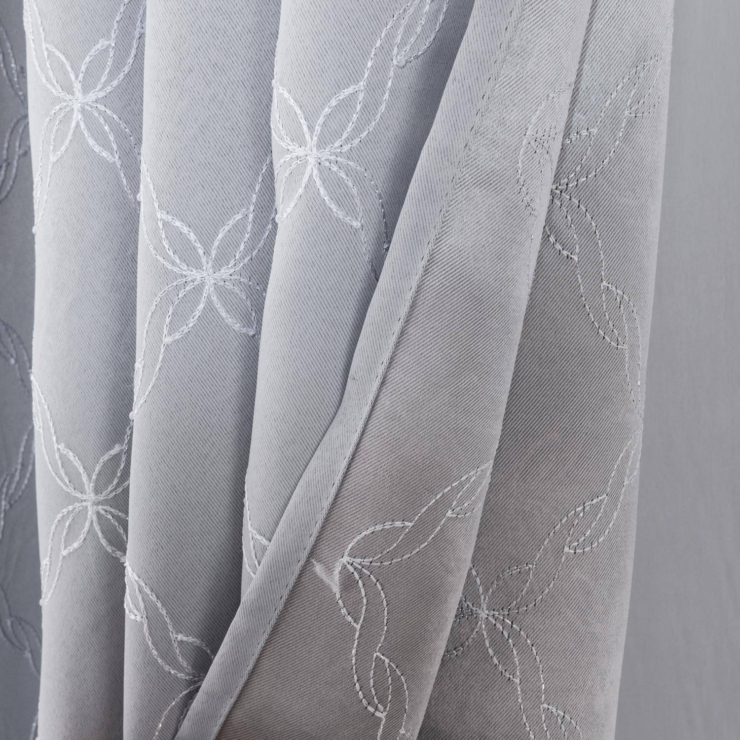 Left. RT Designers Collection - RT Designer Collection Gable Embroidered Blackout Luxurious Decorative Grommet Curtain Panel 54" x 84" Silver - Silver.