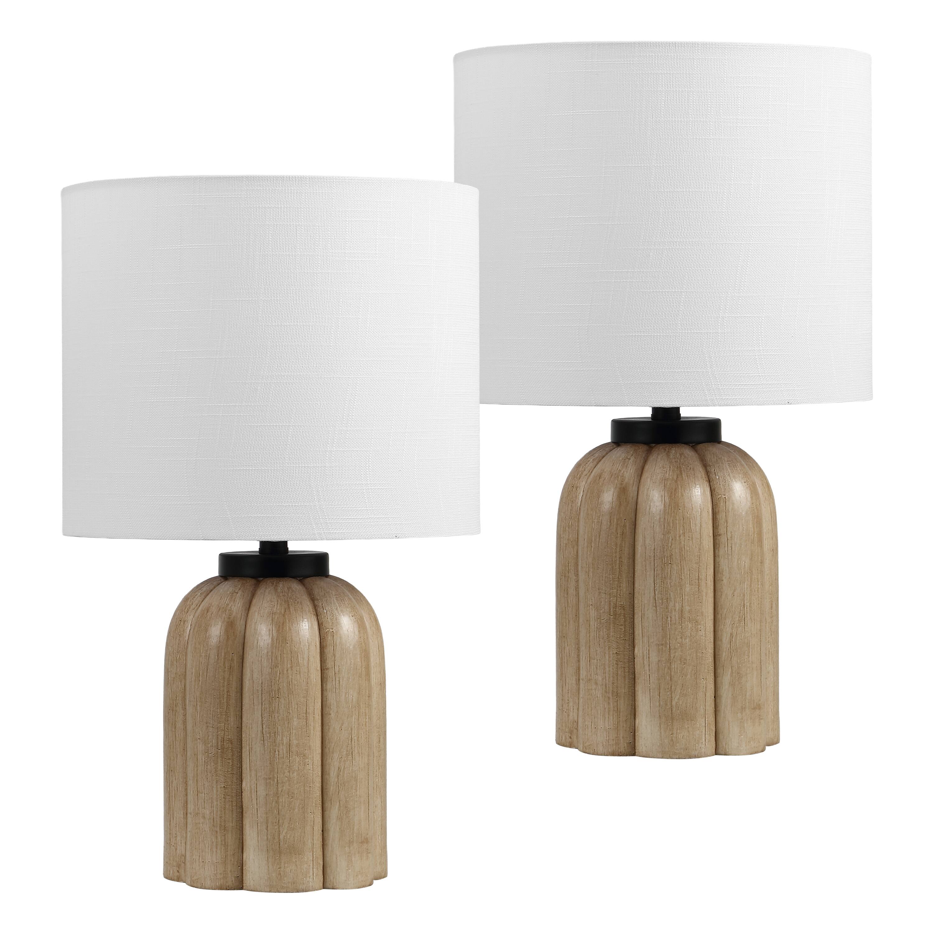 Alt View 7. Jonathan Y - Royce 18.3 in. Rustic Fluted Scalloped Gourd Resin/Metal LED Table Lamp, Antique Light Brown Wood Finish (Set of 2) - Antique Light Brown Wood Finish.