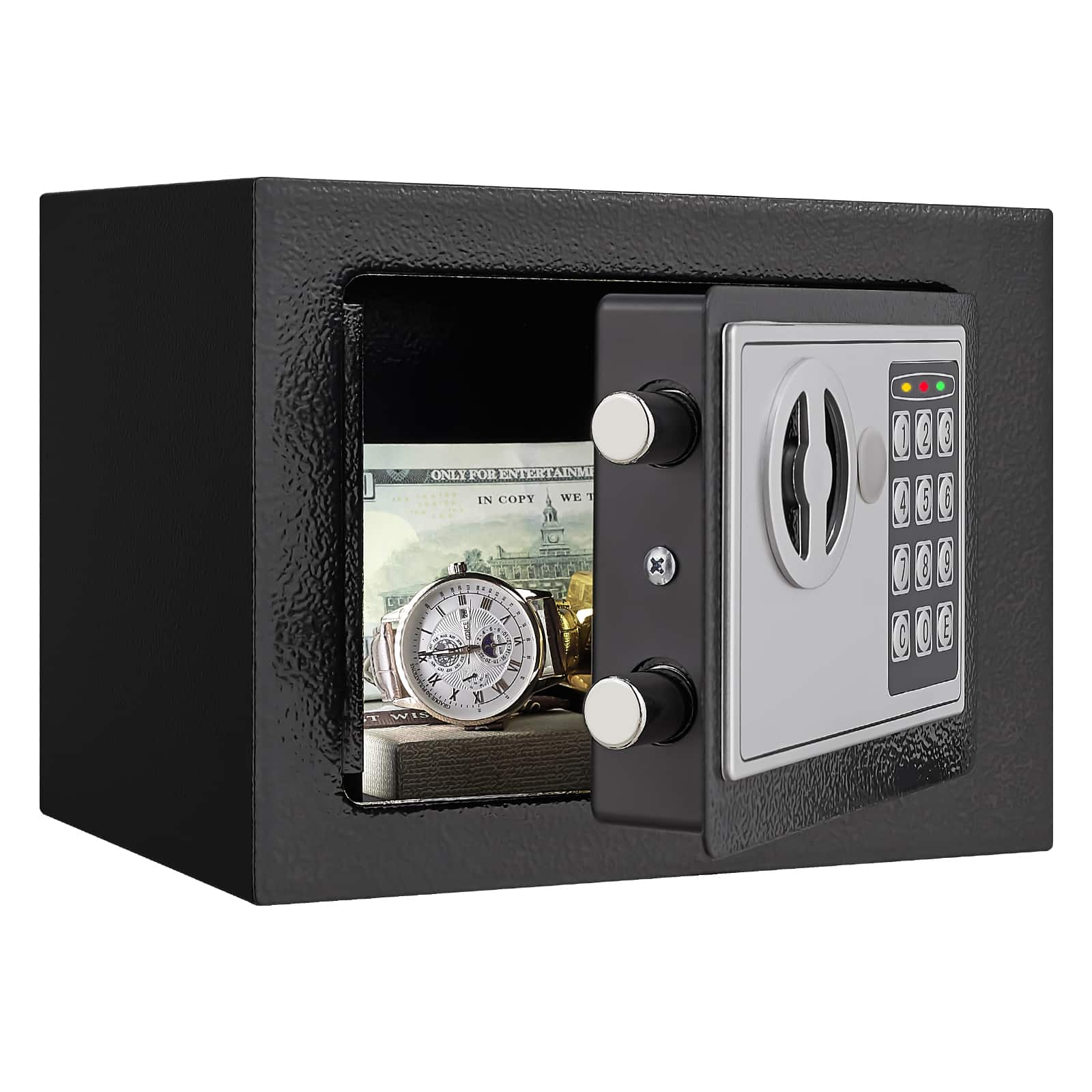 GOODSILO - Compact Digital Security Safe with Key Backup for Home and Office Use - Secure Storage for Valuables and Documents - Black