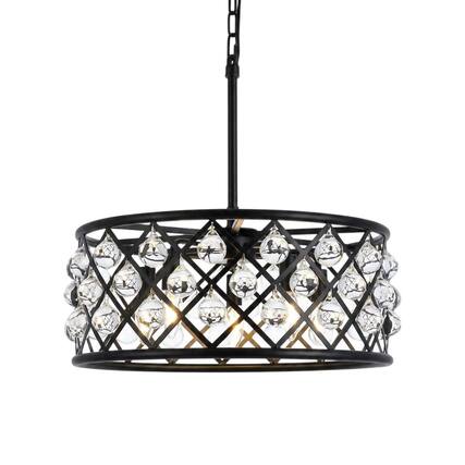 Front. Urban Classic - Madison 5 light Matte Black Pendant Clear Royal Cut Crystal - Matte Black.
