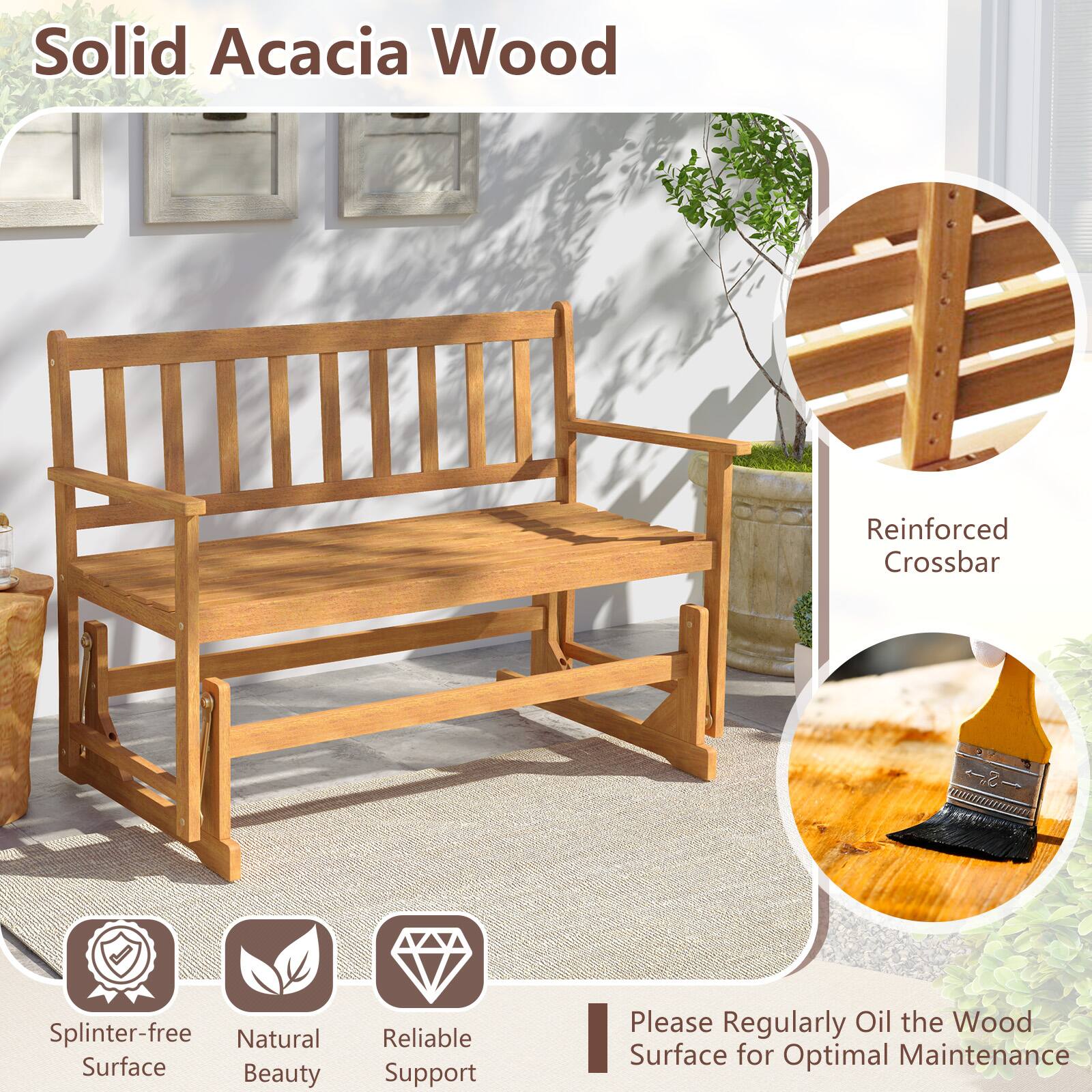 Solid Acacia Wood

- Reinforced Crossbar
- Splinter-free Surface
- Natural Beauty
- Reliable Support

Please Regularly Oil the Wood Surface for Optimal Maintenance