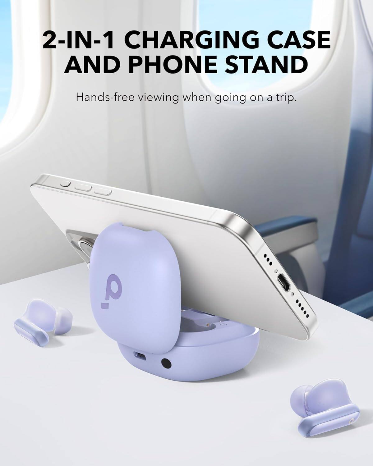 2-IN-1 CHARGING CASE AND PHONE STAND

Hands-free viewing when going on a trip.