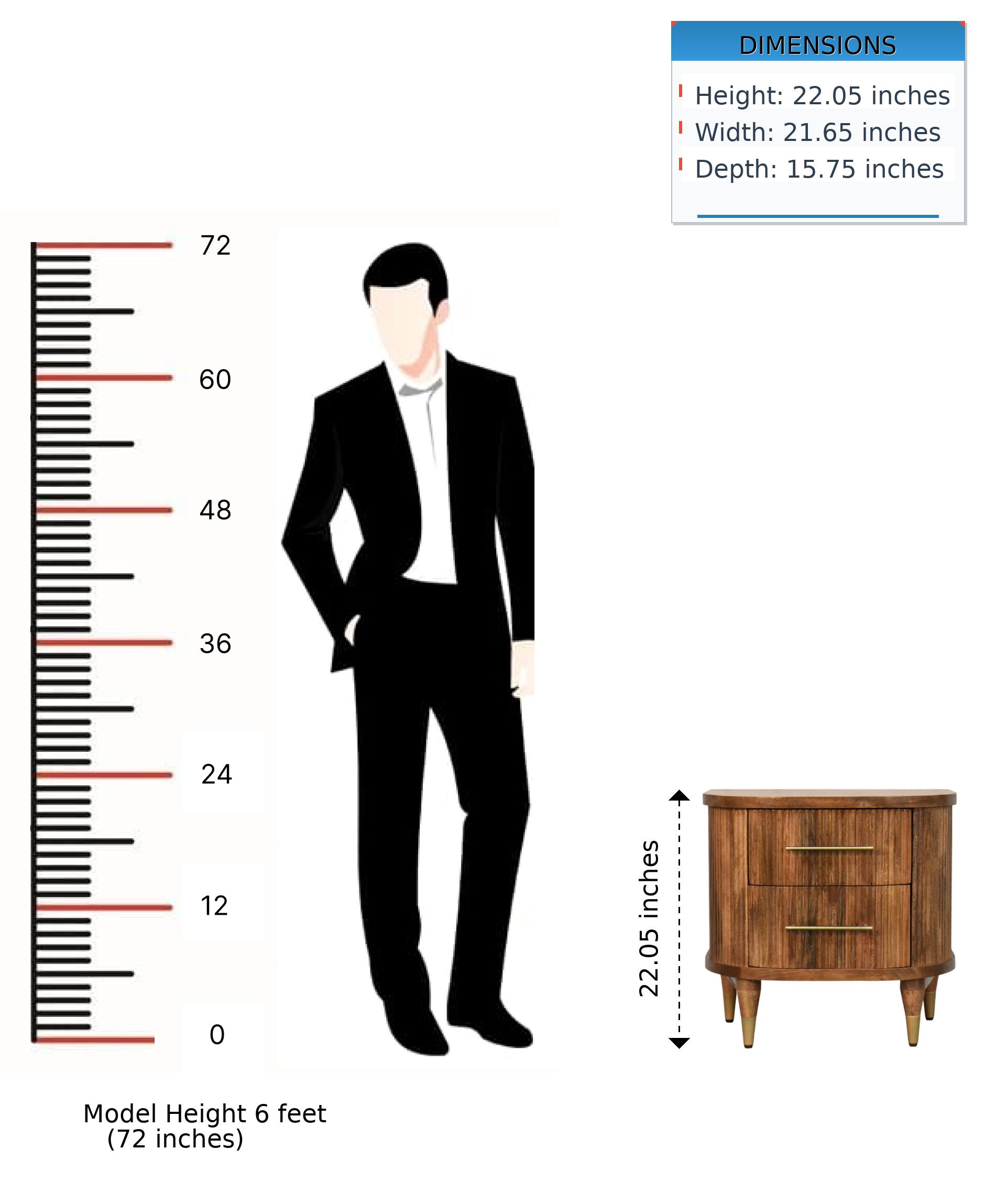 DIMENSIONS  
Height: 22.05 inches  
Width: 21.65 inches  
Depth: 15.75 inches  

72  
60  
48  
36  
24  
12  
0 inches  

Model Height 6 feet (72 inches)