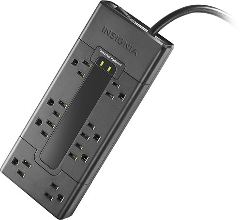 Insignia™ - 8-Outlet Surge Protector Strip - Black - Larger Front