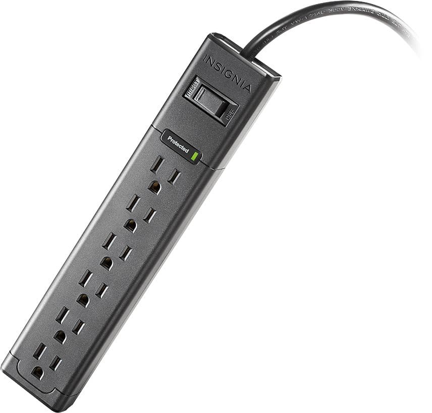 Front. Insignia™ - 6-Outlet Surge Protector Strip - Gray.