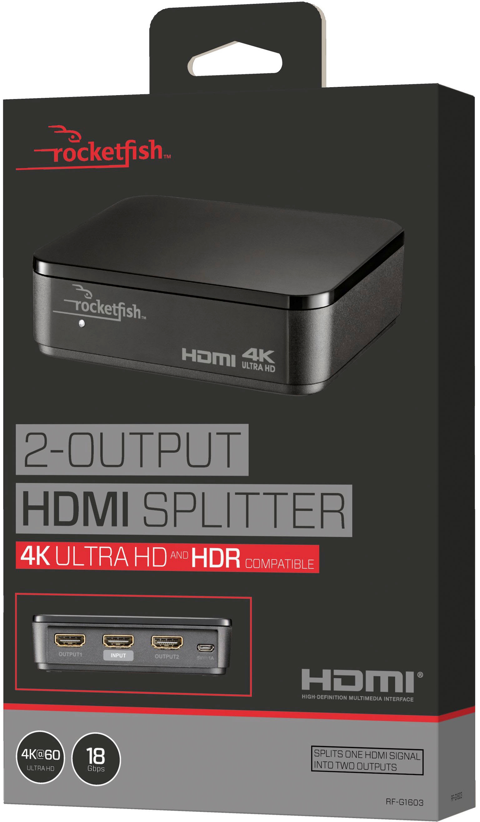 tyve Diktat abort Rocketfish™ 2-Output HDMI Splitter with 4K at 60Hz and HDR Pass-Through  Black RF-G1603 - Best Buy